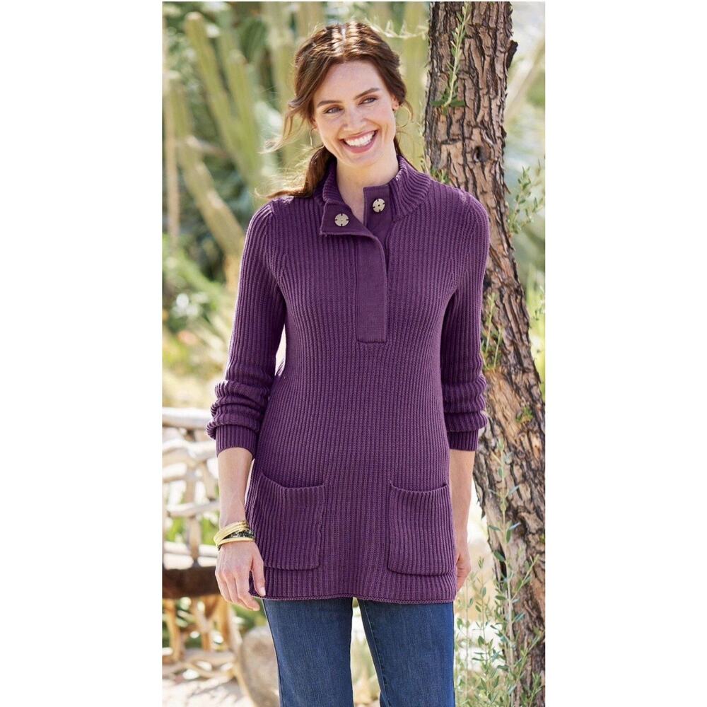 Soft Surroundings Highland Sweater Blackberry Wine Chunky Knit Ribbed Women's XL